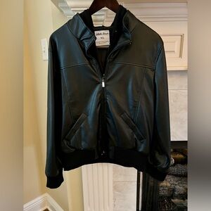NWOT WB vegan double zip bomber with hoodie inset